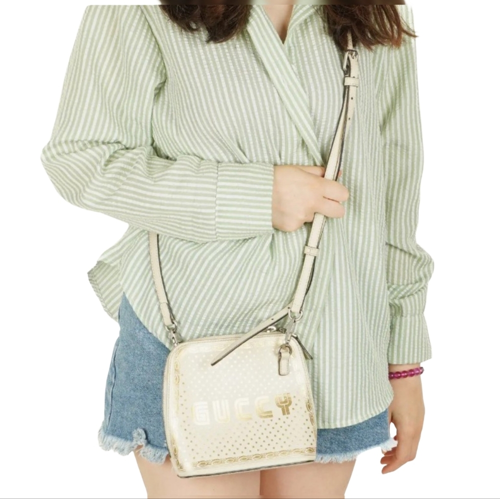 Gucci Guccy Sega Mini Dome Crossbody Bag White Gold - Picture 2 of 16